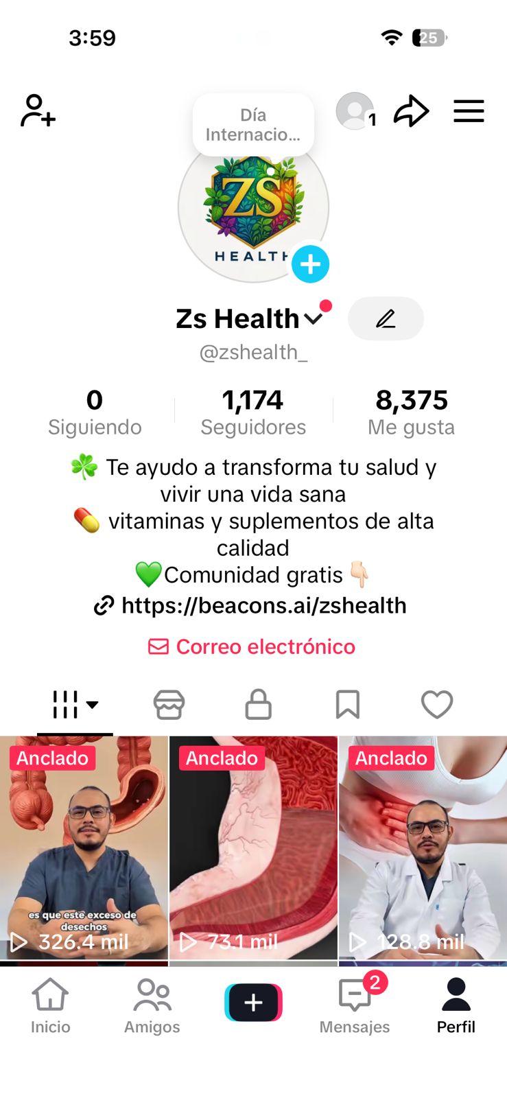 Perfil TikTok de Zs Health — crecimiento x10 en redes sociales