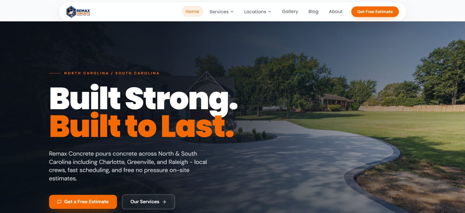 Sitio web de Remax Concrete — contratista de concreto en Carolina del Norte y del Sur